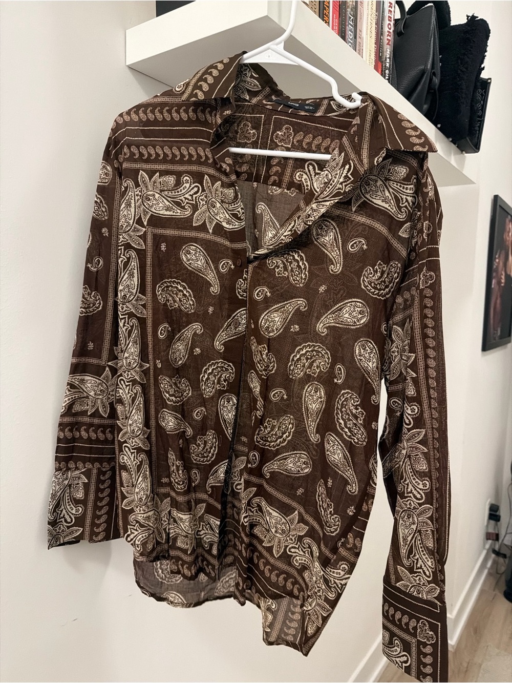 Mango Brown Paisley Women’s Button-Up Shirt - Size small
